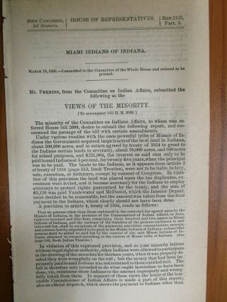 Government Report 3/19/1888 Us Miami Indians Of Indiana Treaty Native Americans