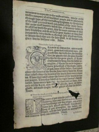 1564 - Book Of Common Prayer Leaf - Major Page To The Communion - Rare