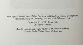 Signed/First Edition Leon Uris The Haj Franklin Library 1977 5