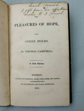 The Pleasures Of Hope And Other Poems.  Thomas Campbell.  Antiquarian.  1821