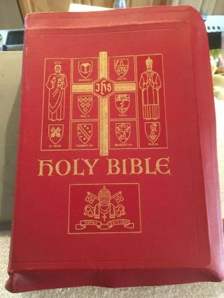 Large Papal Edition Red Letter Catholic Holy Bible Pope Pius Xii 1952