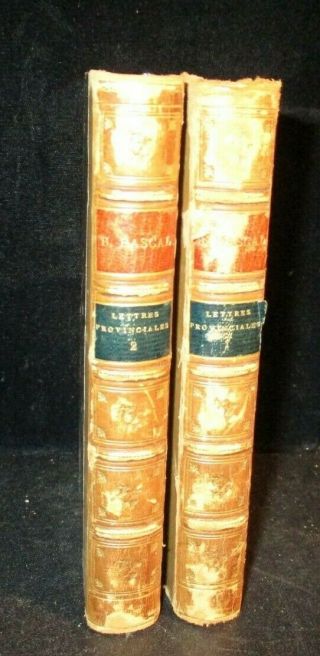 1877 Volumes 1 - 2 French Books Lettres Provinciales Blaise Pascal Leather Bound