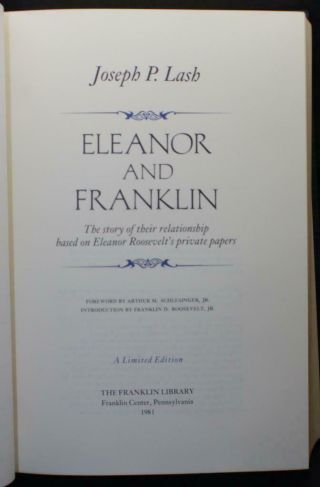 FRANKLIN LIBRARY SIGNED LIMITED EDITION ELEANOR AND FRANKLIN by JOSEPH P LASH 3
