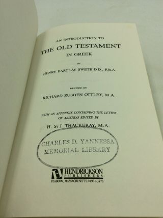 AN INTRODUCTION TO THE OLD TESTAMENT IN GREEK by Henry Barclay Swete - 1989 - 2