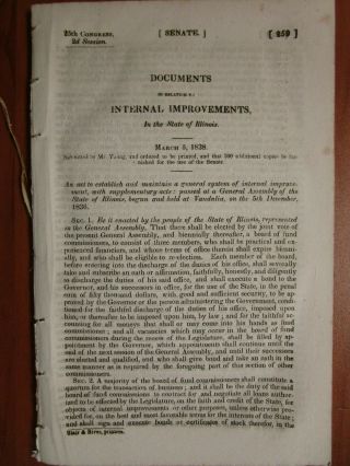 Government Report 3/5/1838 Us Improvements Illinois With Map In Wi Lake Michigan