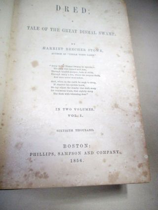 DRED,  A TALE Of THE GREAT DISMAL SWAMP,  1856,  Harriet Beecher Stowe,  1st Ed 3