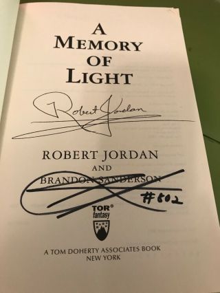 A Memory Of Light 1st/1st Double Signed By Robert Jordan & Brandon Sanderson