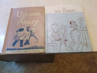 2 Vtg Reading For Meaning School Reader Books Up And Away & The We Three Hc