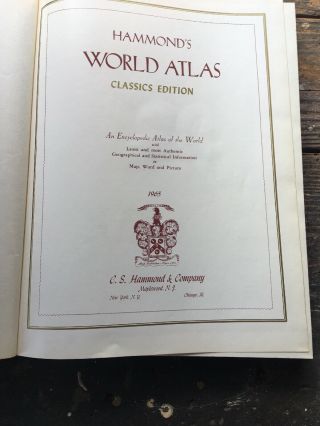 Vintage Hammond ' s World Atlas Classics Edition,  1965 Hardcover 4