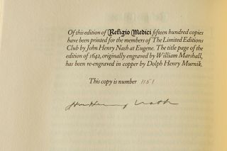 RELIGIO MEDÍCÍ 1939 Limited Editions Club John Henry Nash T Browne LEC SIGNED 5