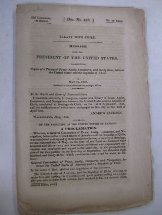 Government Document Peace Treaty With Republic Of Chile Commerce Navigation 1834