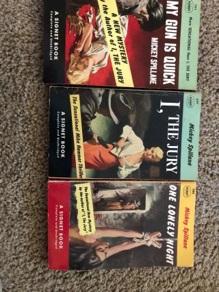 Mickey Spillane Signet Books,  One Lonely Night,  I The Jury,  My Gun Is Quick