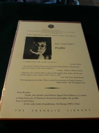 The Franklin Library Signed 1st Edition - Foxfire By Joyce Carol Oate 