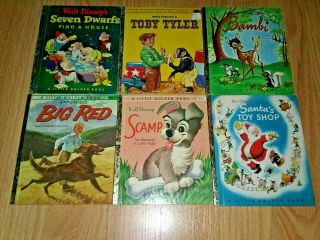 6 Vtg.  Walt Disney Books - Seven Dwarfs,  Toby Tyler,  Bambi,  Big Red,  Scamp & More