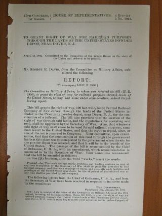 Government Report 4/13/1882 Central Railroad Company Jersey Us Military War