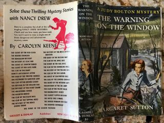 Judy Bolton 20 " The Warning On The Window " Thin Book With Dust Jacket.  Lists 31