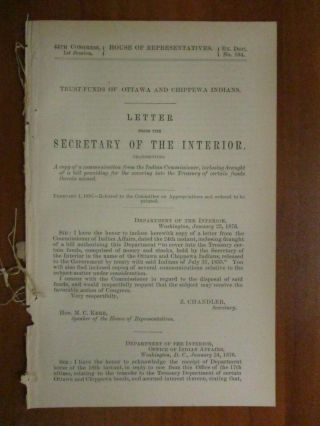 Government Report 2/1/1876 Trust Funds Ottawa Chippewa Indians Treaty Treasury