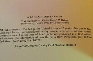 A Bargain For Frances Russell Hoban HC/DJ First Edition 1970 An I Can Read Book 5