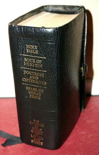 Mini Snap Quad Book Of Mormon Triple Holy Bible Black Calfskin Leather 1989