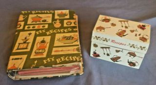 Vtg Old My Recipe Cookbook With Handwritten Typed Clippings,  Ohio Art Tin Box