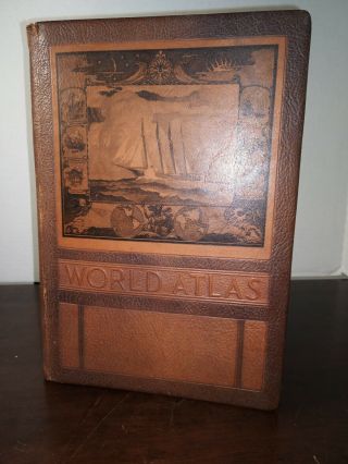 Rand Mcnally World Atlas,  Readers Edition 1943.  Wwii (war Zone) Leather Bound