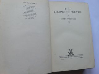 John Steinbeck.  The Grapes Of Wrath.  1939 1st Edition.  Heinemann.  Uk First Hardback