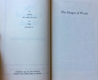 THE GRAPES OF WRATH by John Steinbeck,  1939,  Hardcover Viking Press,  BCE 7