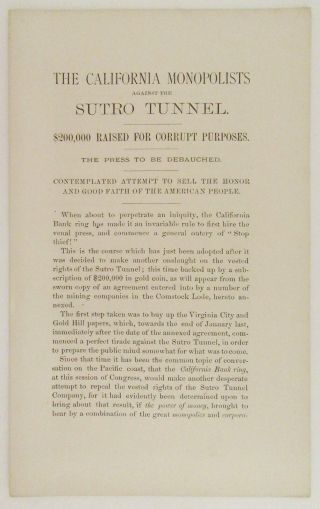 1874 - The California Monopolists Against The Sutro Tunnel