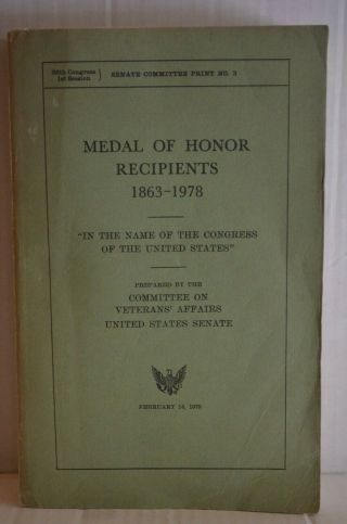 Vintage Medal Of Honor Recipients (1863 - 1978) Paperback Book