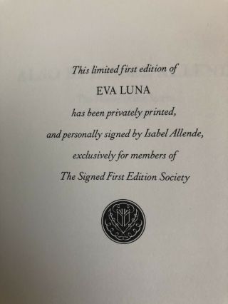Eva Luna,  Isabel Allende,  Franklin Library,  1988,  Signed,  First Edition 6