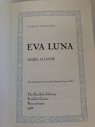 Eva Luna,  Isabel Allende,  Franklin Library,  1988,  Signed,  First Edition 7