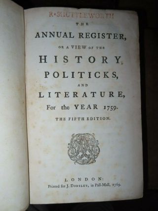 1759 The Annual Register Seven Years War Wolfe Takes Quebec Martinique