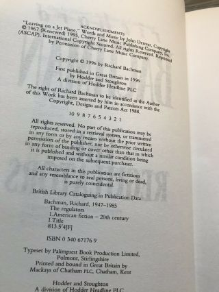 The Regulators by Stephen King as Richard Bachman Hardback 1st Edition 1st Print 4