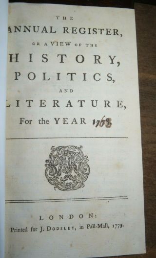 1779 The Annual Register Or View Of History Politics & Literature For 1768