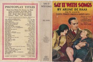 Say It With Songs - Photoplay Dj Al Jolson - Betty Bronson - Davey Lee 1929 Vg