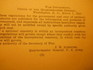 REGULATIONS FOR THE GOVERNMENT OF NATIONAL CEMETERIES (WAR DEPARTMENT) 1911 7