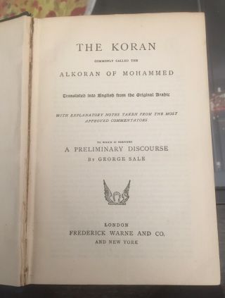 The Koran Commonly Called The Alkoran Of Mohammed By George