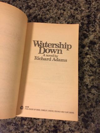 Watership Down By Richard Adams,  First Avon Paperback Edition/1st Printing 1975 8