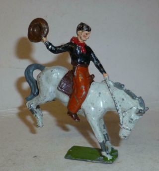 Britains Vintage Lead Rare Rodeo Cowboy On Bucking Bronco Horse - 1930/40 