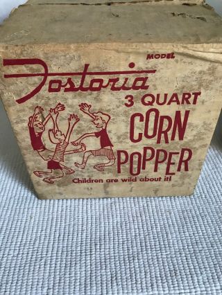 Fostoria 3 Quart Corn Popper Glass Lid Cord Vintage