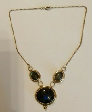 Vintage Sterling Silver Necklace With Large Labradorite Cabochons - 27.  6 Gms