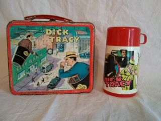 Vintage Dick Tracy Metal Lunch Box 1967 With Aladdin Plastic Thermos