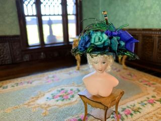 Miniature Dollhouse ARTISAN FABULOUS Victorian Ladies Peacock Hat & Pin 1:12 7