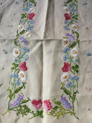 4 VINTAGE HAND EMBROIDERED tray cloths Fairistych pansies flowers cut work 1930s 4