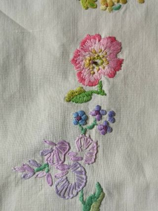 4 VINTAGE HAND EMBROIDERED tray cloths Fairistych pansies flowers cut work 1930s 5