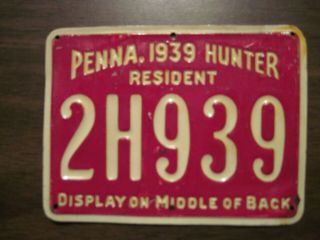 1939 Metal Pa Pennsylvania Resident Hunting License 2h939