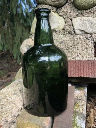 Vintage English Mallet Bottle Antique Style Green Cork Blob Top Stout Glass