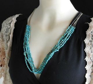 Vintage Solid 925 Sterling Silver 5 Strand Turquoise Southwestern Necklace 28 "