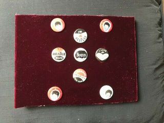 Vintage 1964 Green Duck.  The Beatles Badges Pins Set Of 9.