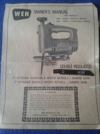 Vintage Wen Variable Speed Scroll / Saber Saw Model Number PR31 4
